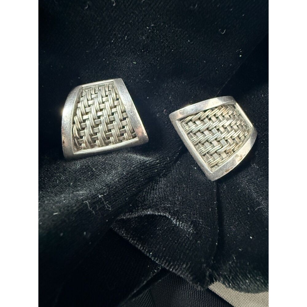 Vintage Lois Hill Indonesia Sterling Silver Woven Basketweave Clip-On Earrings